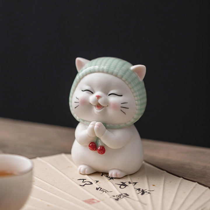 Buddha Stones Lucky Cute Cat In Scarf Ceramic Figurine Decoration - image 7