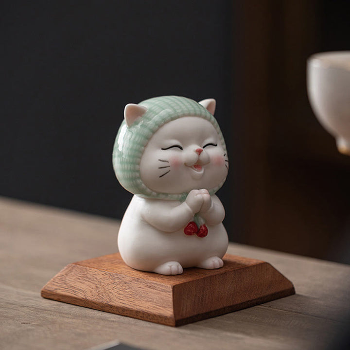 Buddha Stones Lucky Cute Cat In Scarf Ceramic Figurine Decoration - image 13