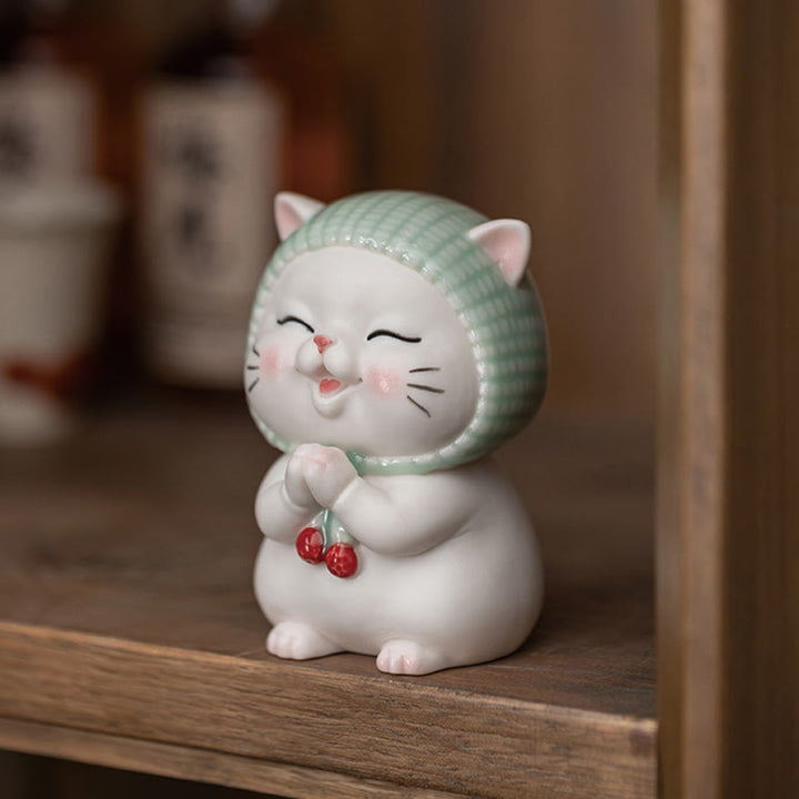 Buddha Stones Lucky Cute Cat In Scarf Ceramic Figurine Decoration - image 3