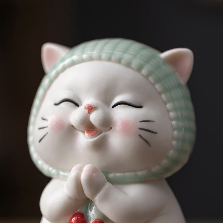 Buddha Stones Lucky Cute Cat In Scarf Ceramic Figurine Decoration - image 11