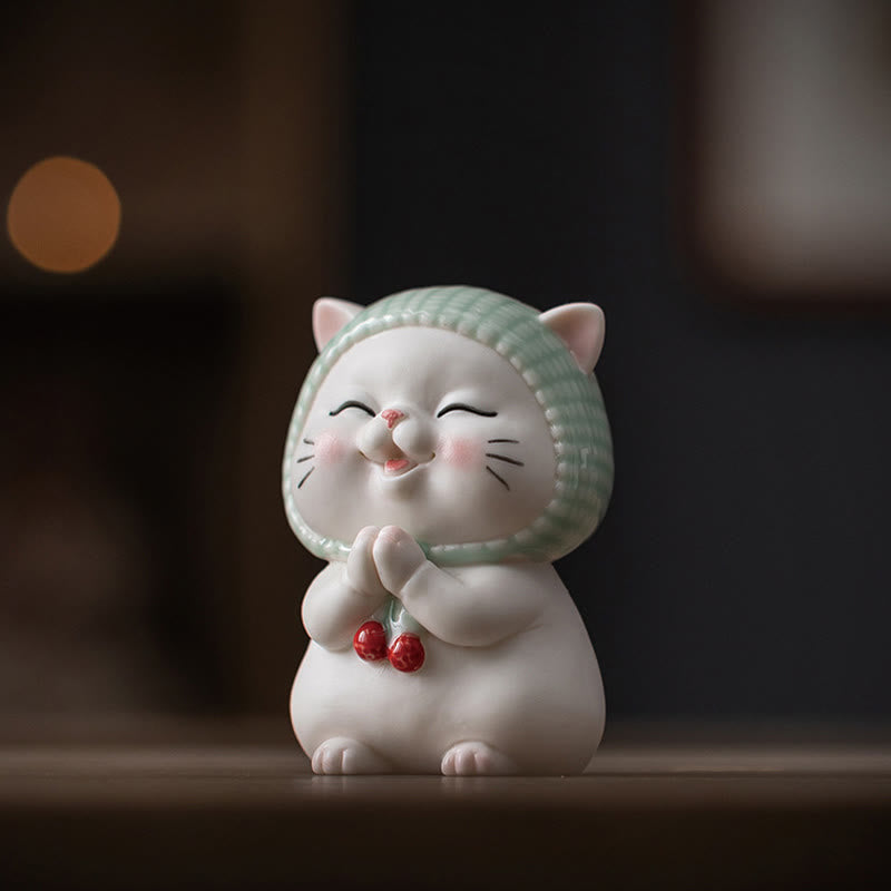Buddha Stones Lucky Cute Cat In Scarf Ceramic Figurine Decoration - image 9