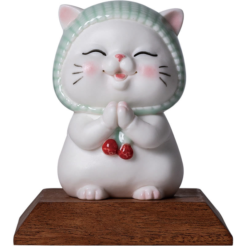 Buddha Stones Lucky Cute Cat In Scarf Ceramic Figurine Decoration - image 17