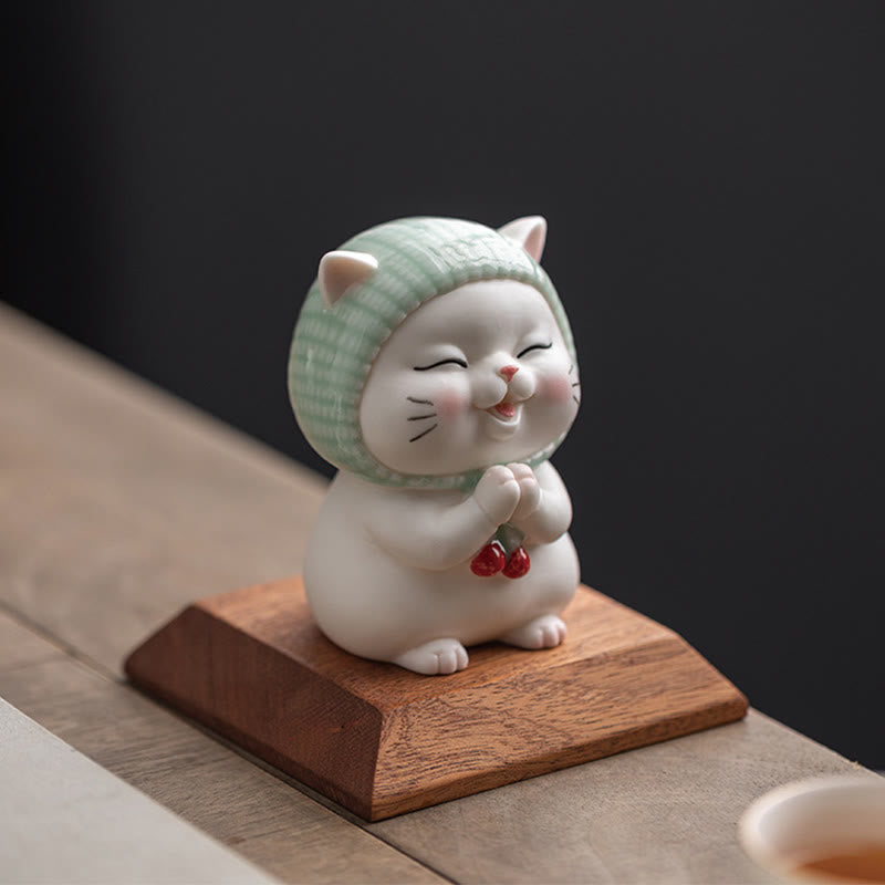 Buddha Stones Lucky Cute Cat In Scarf Ceramic Figurine Decoration - image 16