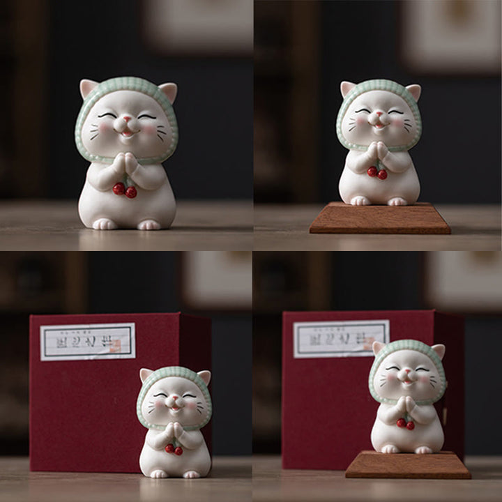 Buddha Stones Lucky Cute Cat In Scarf Ceramic Figurine Decoration - image 23