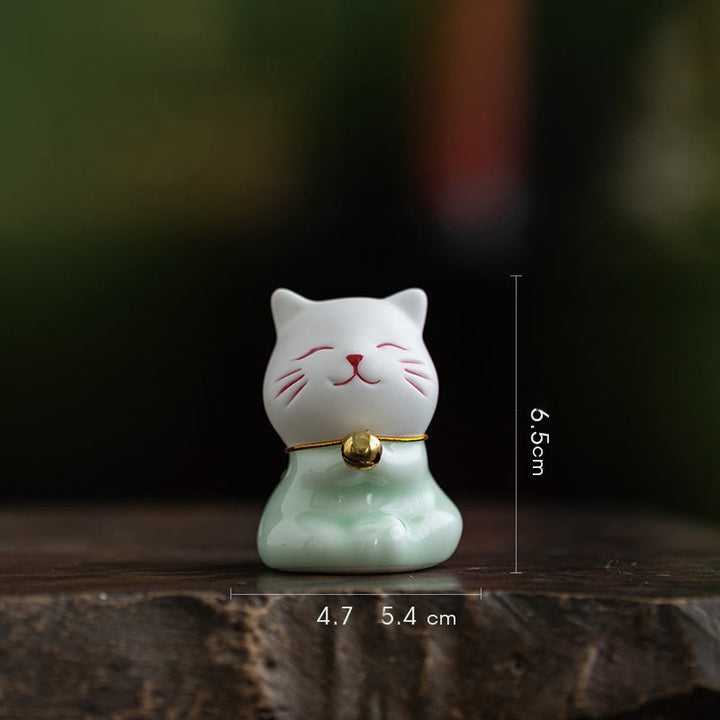 Buddha Stones Mini Lucky Cute Cat Light Green White Ceramic Figurine Decoration - Cat 4.5*8.1*5.3cm - image 16