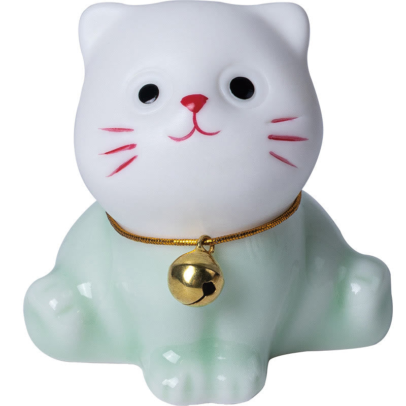 Buddha Stones Mini Lucky Cute Cat Light Green White Ceramic Figurine Decoration - image 13