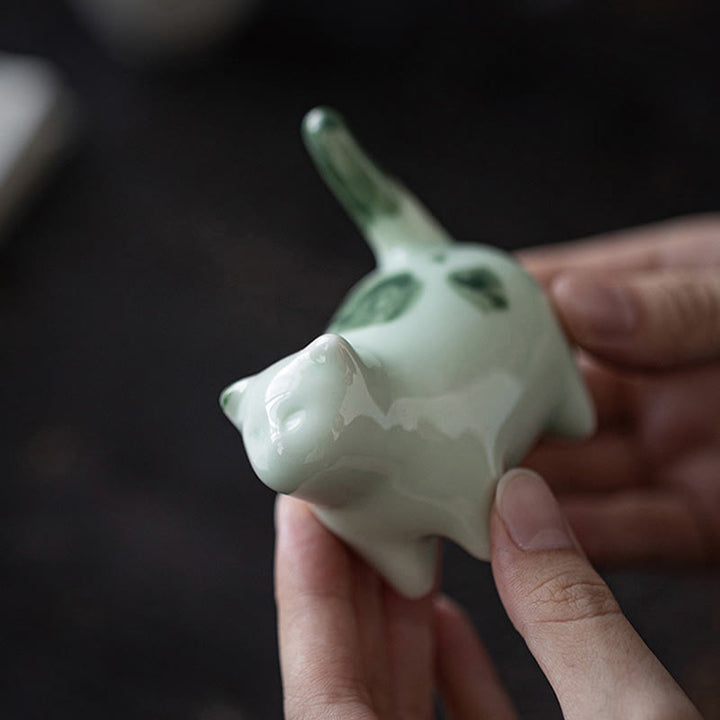 Buddha Stones Mini Lucky Cute Spotted Standing Cat Sleeping Kitten Ceramic Figurine Decoration - image 4