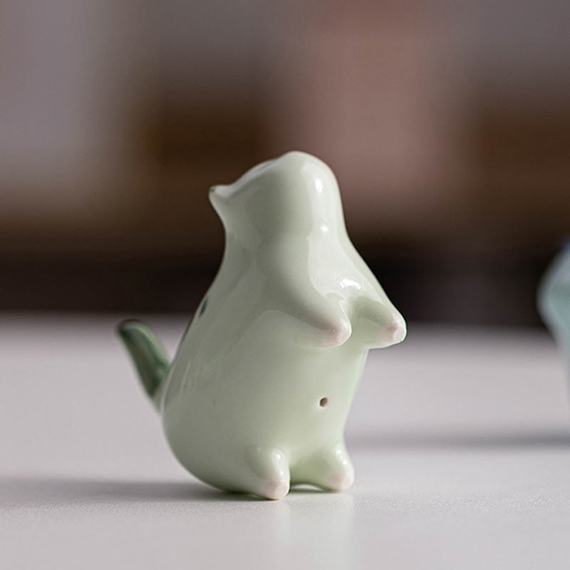 Buddha Stones Mini Lucky Cute Spotted Standing Cat Sleeping Kitten Ceramic Figurine Decoration - image 3