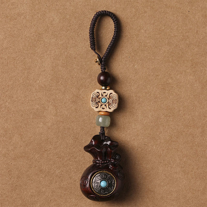 Buddha Stones Sandalwood Small Leaf Red Sandalwood Green Sandalwood Om Mani Padme Hum Calm Key Chain Phone Hanging Decoration - Small Leaf Red Sandalwood - Key Chain - image 1