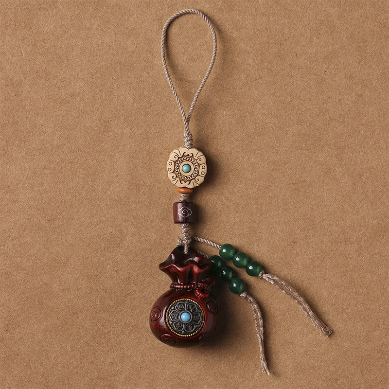 Buddha Stones Sandalwood Small Leaf Red Sandalwood Green Sandalwood Om Mani Padme Hum Calm Key Chain Phone Hanging Decoration - Small Leaf Red Sandalwood - Phone Hanging Decoration - image 2