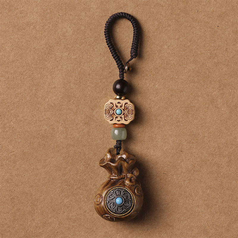 Buddha Stones Sandalwood Small Leaf Red Sandalwood Green Sandalwood Om Mani Padme Hum Calm Key Chain Phone Hanging Decoration - Green Sandalwood - Key Chain - image 5