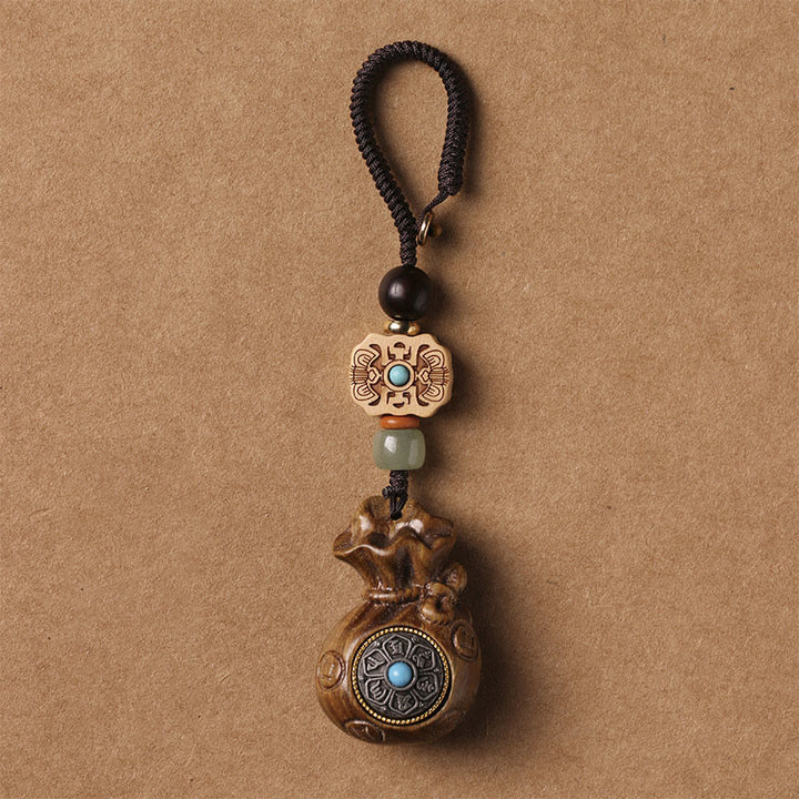 Buddha Stones Sandalwood Small Leaf Red Sandalwood Green Sandalwood Om Mani Padme Hum Calm Key Chain Phone Hanging Decoration - Green Sandalwood - Key Chain - image 5