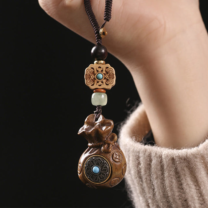 Buddha Stones Sandalwood Small Leaf Red Sandalwood Green Sandalwood Om Mani Padme Hum Calm Key Chain Phone Hanging Decoration - image 7