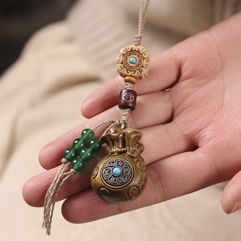 Buddha Stones Sandalwood Small Leaf Red Sandalwood Green Sandalwood Om Mani Padme Hum Calm Key Chain Phone Hanging Decoration - image 9