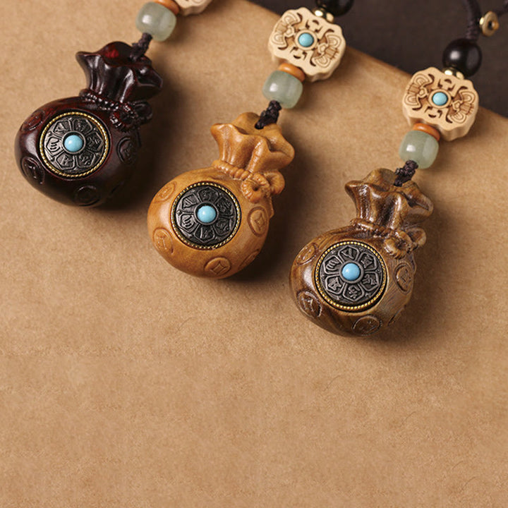 Buddha Stones Sandalwood Small Leaf Red Sandalwood Green Sandalwood Om Mani Padme Hum Calm Key Chain Phone Hanging Decoration - image 23