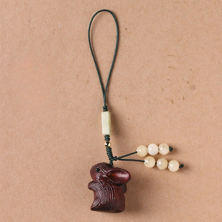 Buddha Stones Sandalwood Small Leaf Red Sandalwood Lucky Mini Rabbit Protection Key Chain Phone Hanging Decoration - Small Leaf Red Sandalwood - Phone Hanging Decoration - image 17