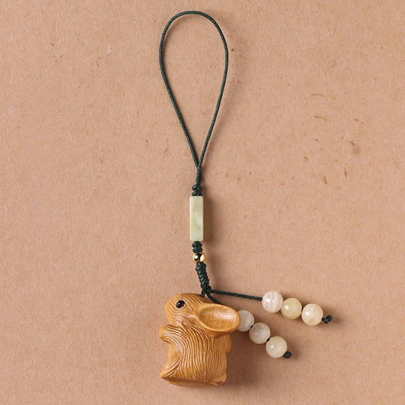 Buddha Stones Sandalwood Small Leaf Red Sandalwood Lucky Mini Rabbit Protection Key Chain Phone Hanging Decoration - Sandalwood - Phone Hanging Decoration - image 11