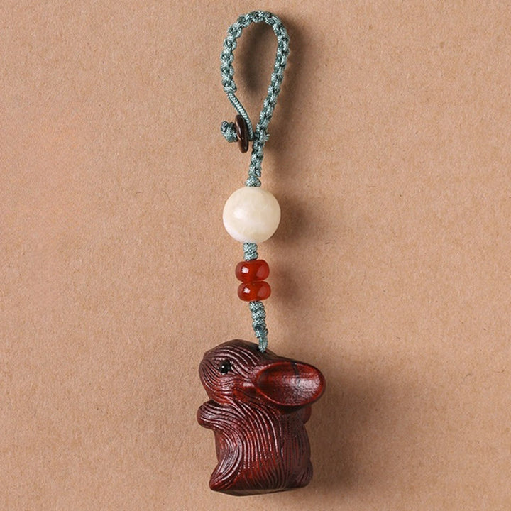 Buddha Stones Sandalwood Small Leaf Red Sandalwood Lucky Mini Rabbit Protection Key Chain Phone Hanging Decoration - Small Leaf Red Sandalwood - Key Chain - image 16