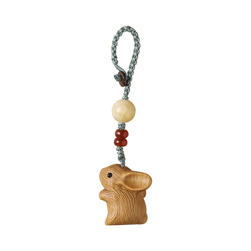 Buddha Stones Sandalwood Small Leaf Red Sandalwood Lucky Mini Rabbit Protection Key Chain Phone Hanging Decoration - image 10