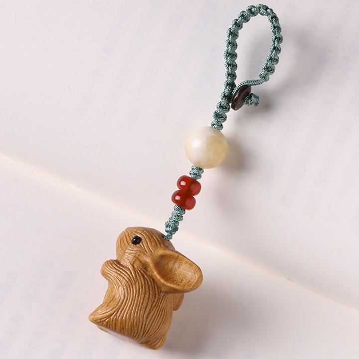 Buddha Stones Sandalwood Small Leaf Red Sandalwood Lucky Mini Rabbit Protection Key Chain Phone Hanging Decoration - image 3