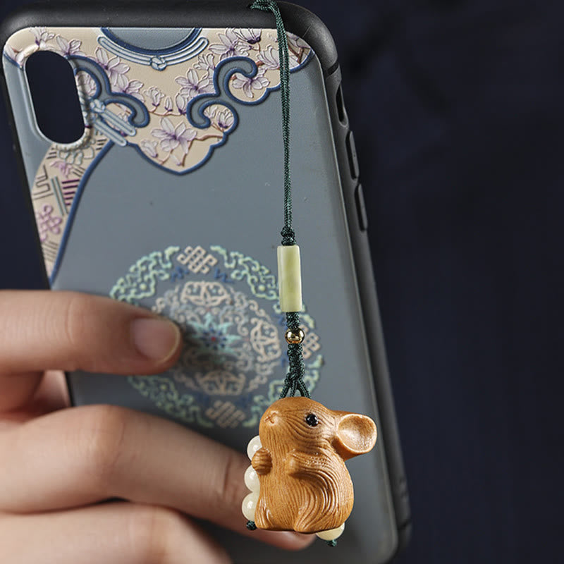 Buddha Stones Sandalwood Small Leaf Red Sandalwood Lucky Mini Rabbit Protection Key Chain Phone Hanging Decoration - image 12