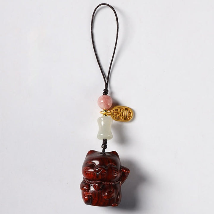 Buddha Stones Small Leaf Red Sandalwood Green Sandalwood Sandalwood Lucky Cat Protection Key Chain Phone Hanging Decoration - Small Leaf Red Sandalwood - Phone Hanging Decoration - image 9