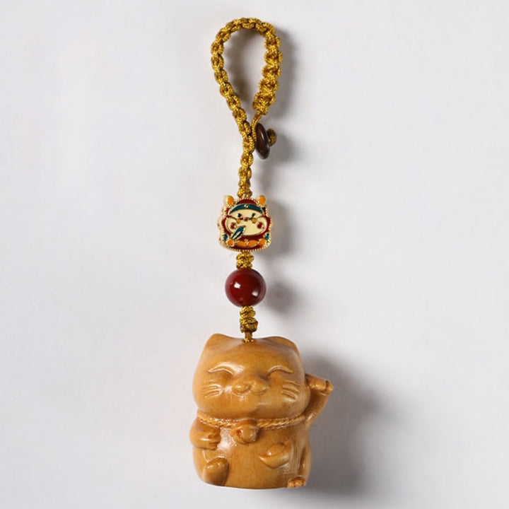 Buddha Stones Small Leaf Red Sandalwood Green Sandalwood Sandalwood Lucky Cat Protection Key Chain Phone Hanging Decoration - Sandalwood - Key Chain - image 17