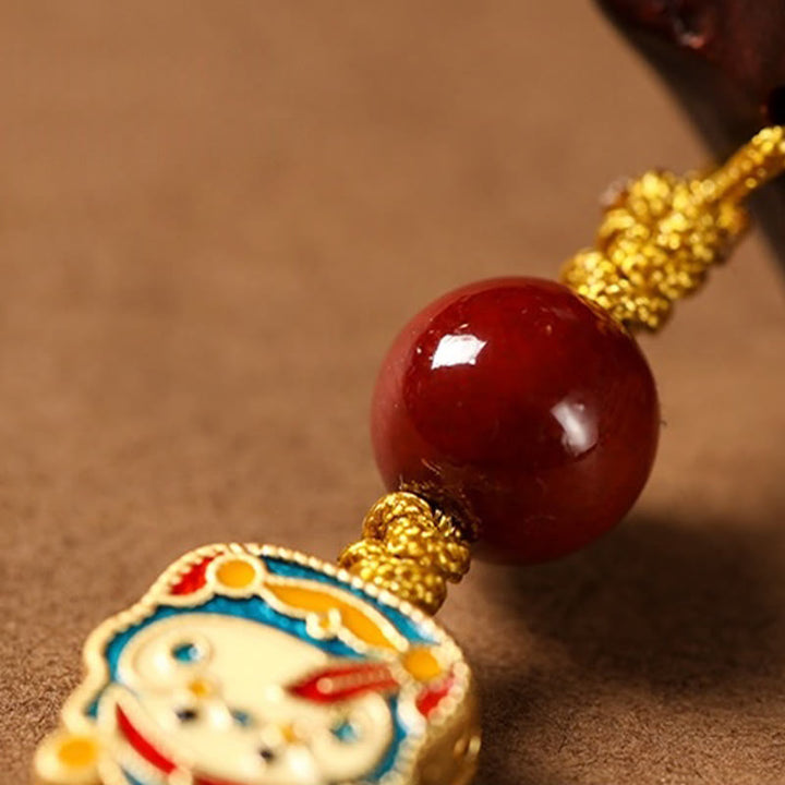 Buddha Stones Small Leaf Red Sandalwood Green Sandalwood Sandalwood Lucky Cat Protection Key Chain Phone Hanging Decoration - image 8