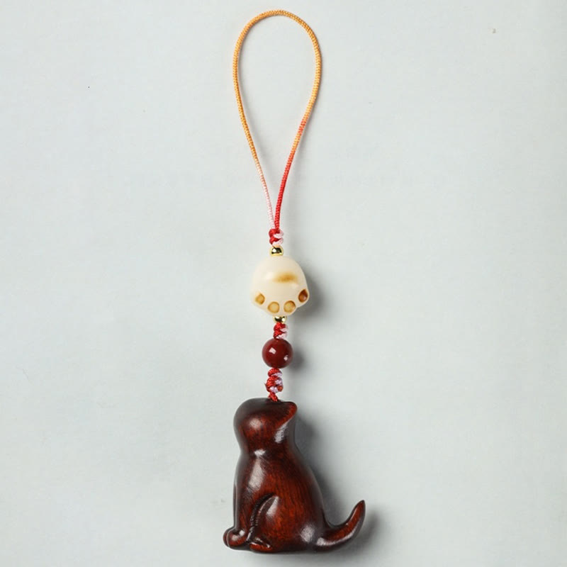 Buddha Stones Small Leaf Red Sandalwood Green Sandalwood Sandalwood Sitting Cat Sooth Phone Hanging Decoration - image 1