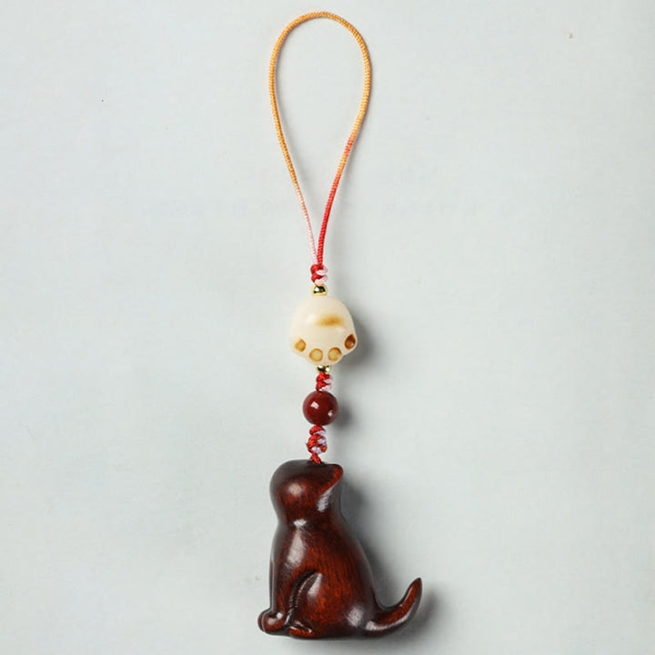 Buddha Stones Small Leaf Red Sandalwood Green Sandalwood Sandalwood Sitting Cat Sooth Phone Hanging Decoration - image 1