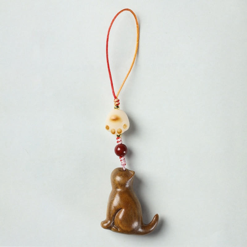 Buddha Stones Small Leaf Red Sandalwood Green Sandalwood Sandalwood Sitting Cat Sooth Phone Hanging Decoration - Green Sandalwood - image 9