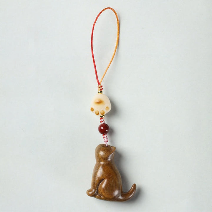 Buddha Stones Small Leaf Red Sandalwood Green Sandalwood Sandalwood Sitting Cat Sooth Phone Hanging Decoration - Green Sandalwood - image 9