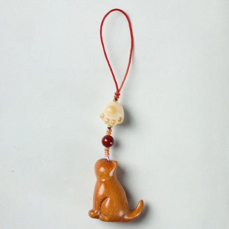 Buddha Stones Small Leaf Red Sandalwood Green Sandalwood Sandalwood Sitting Cat Sooth Phone Hanging Decoration - Sandalwood - image 13