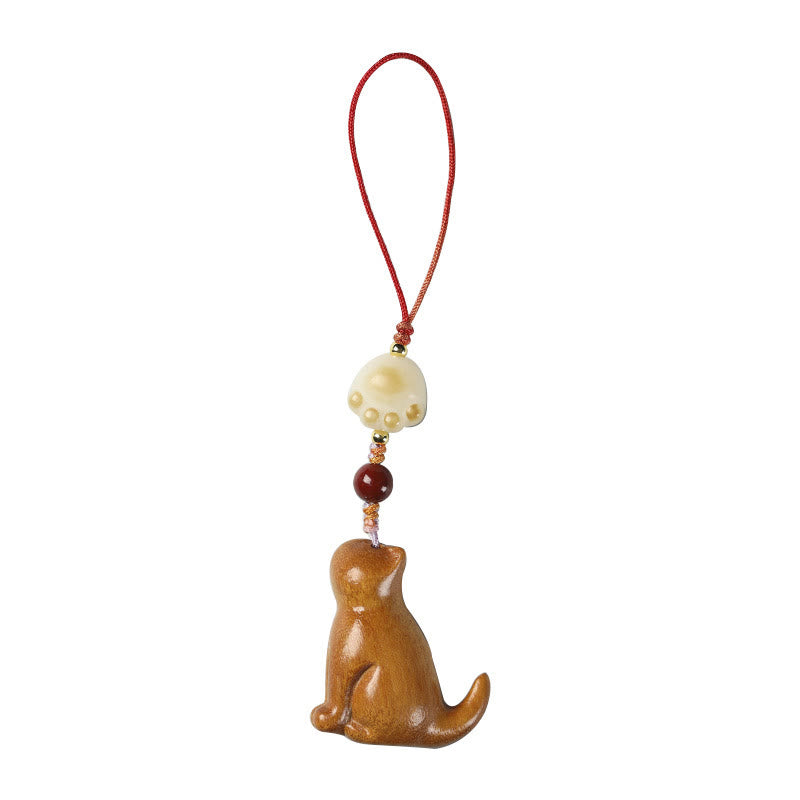 Buddha Stones Small Leaf Red Sandalwood Green Sandalwood Sandalwood Sitting Cat Sooth Phone Hanging Decoration - image 18