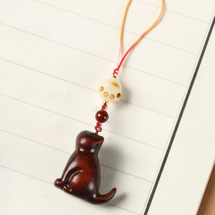 Buddha Stones Small Leaf Red Sandalwood Green Sandalwood Sandalwood Sitting Cat Sooth Phone Hanging Decoration - image 6