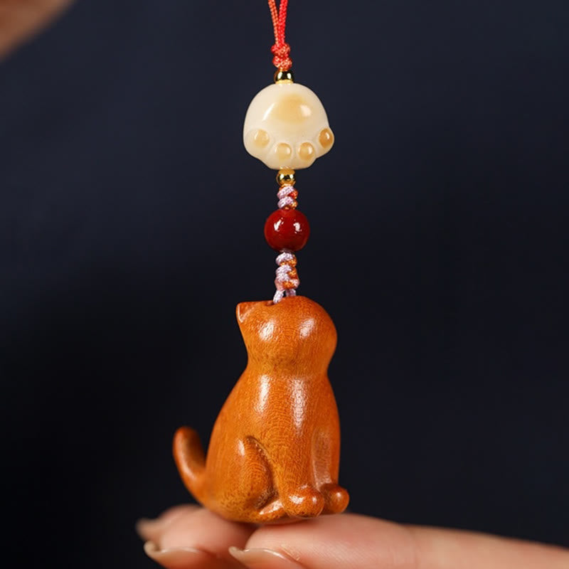 Buddha Stones Small Leaf Red Sandalwood Green Sandalwood Sandalwood Sitting Cat Sooth Phone Hanging Decoration - image 14