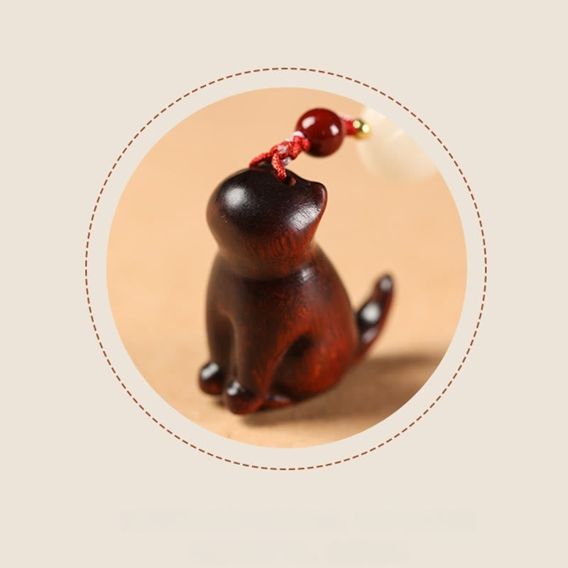 Buddha Stones Small Leaf Red Sandalwood Green Sandalwood Sandalwood Sitting Cat Sooth Phone Hanging Decoration - image 7