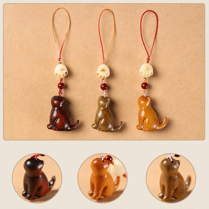 Buddha Stones Small Leaf Red Sandalwood Green Sandalwood Sandalwood Sitting Cat Sooth Phone Hanging Decoration - image 16