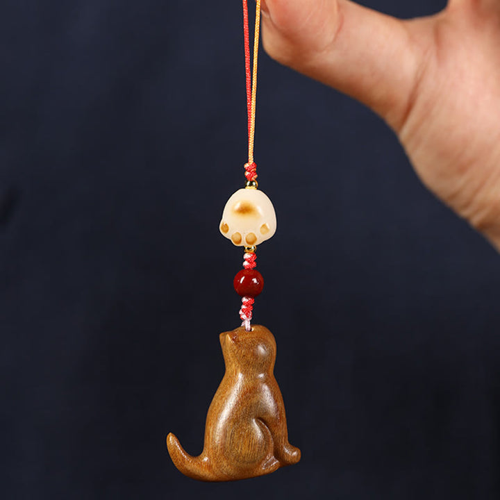 Buddha Stones Small Leaf Red Sandalwood Green Sandalwood Sandalwood Sitting Cat Sooth Phone Hanging Decoration - image 10