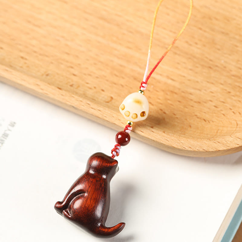 Buddha Stones Small Leaf Red Sandalwood Green Sandalwood Sandalwood Sitting Cat Sooth Phone Hanging Decoration - image 5