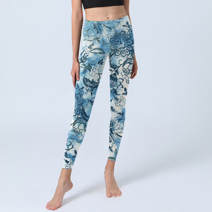 Buddha Stones Peony Chrysanthemum Print Gym Leggings Women's Yoga Pants - image 5