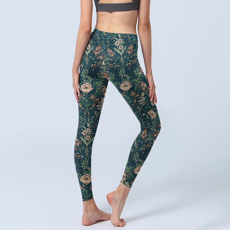 Buddha Stones Green Stitching Flowers Vines Pattern Print Gym Leggings Women's Yoga Pants - image 4