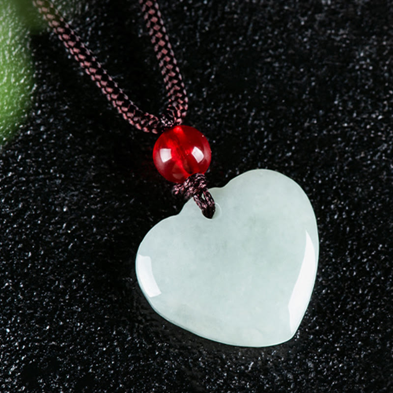 Buddha Stones Jade Heart Prosperity Necklace Pendant - image 1