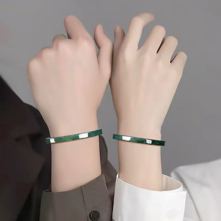 Buddha Stones Natural Jade Abundance Thin Bracelet Bangle - image 4