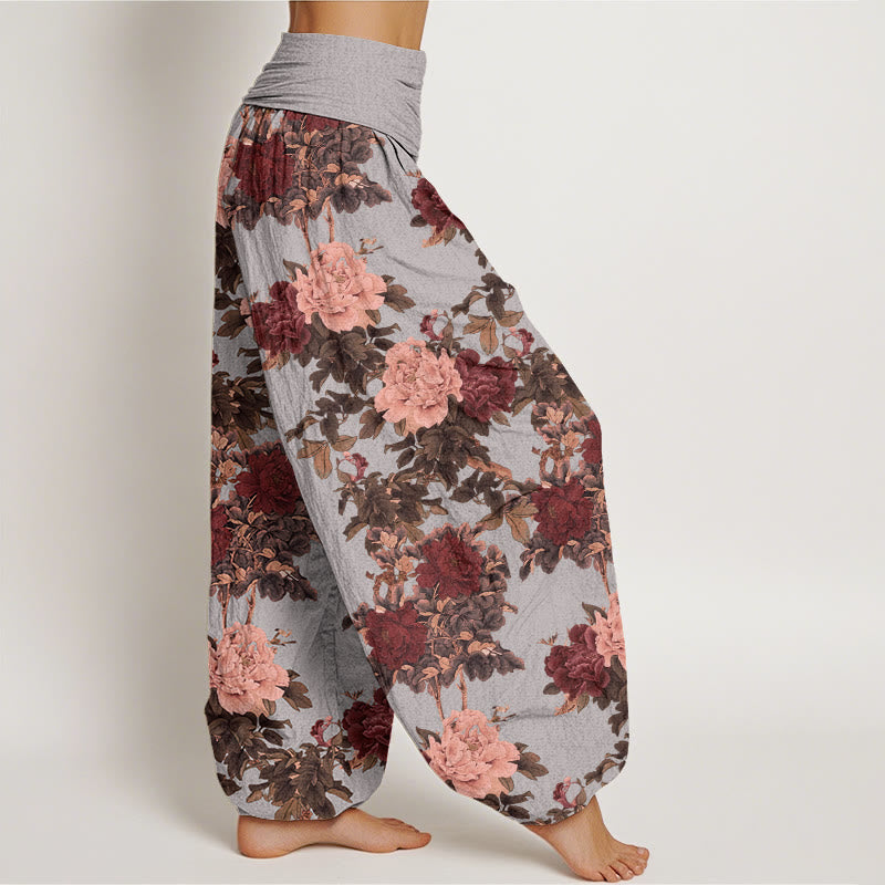 Buddha Stones Cotton Casual Lush Peony Flowers Leaf Pattern Women's Elastic Waist Harem Pants - image 5