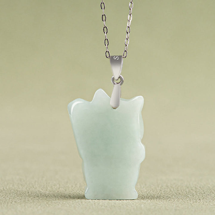 Buddha Stones Jade Fortune Cat Prosperity Titanium Steel Necklace Pendant - image 2