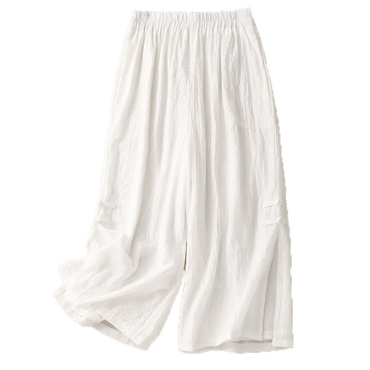 Buddha Stones Casual Plain Color Chinese Frog Button Cotton Linen Women's Wide Leg Pants - image 9