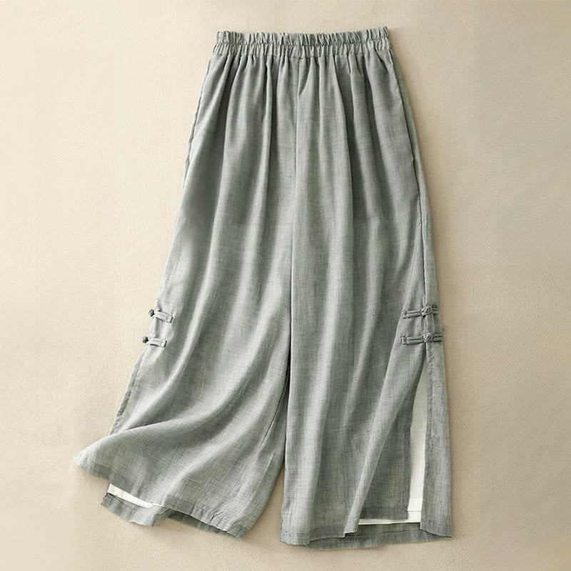 Buddha Stones Casual Plain Color Chinese Frog Button Cotton Linen Women's Wide Leg Pants - MediumAquamarine - US8-10，UK/AU12-14，EU40-42 (2XL) - image 17