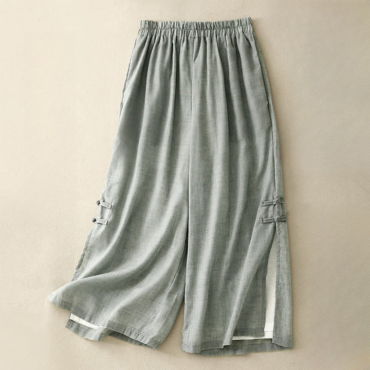 Buddha Stones Casual Plain Color Chinese Frog Button Cotton Linen Women's Wide Leg Pants - MediumAquamarine - US8-10，UK/AU12-14，EU40-42 (2XL) - image 17