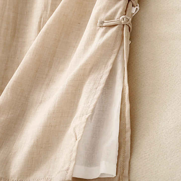 Buddha Stones Casual Plain Color Chinese Frog Button Cotton Linen Women's Wide Leg Pants - image 12